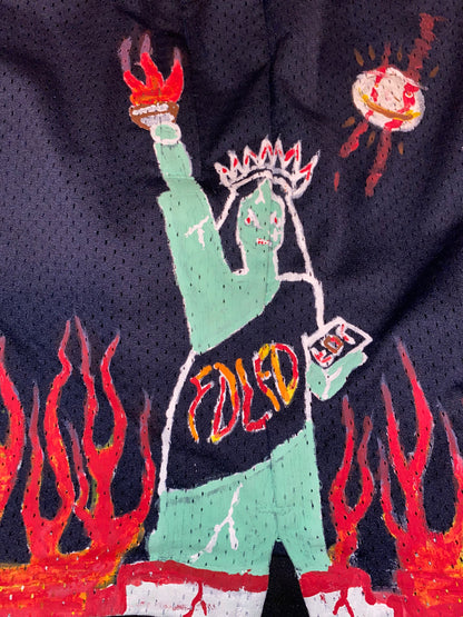 "Statue Of Misery" Mesh Shorts Navy Blue